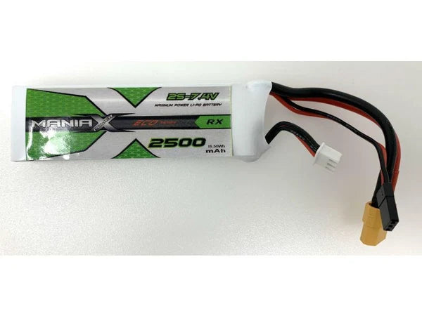 Maniax 7.4V 2500mah 5C Lipo Rx Battery Pack : MX2500-2S-RX