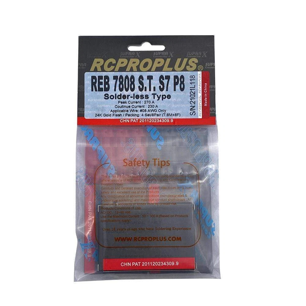 RCPROPLUS 7mm Solderless Connector (8M,8F,Black,Red) : REB7808STS7P8